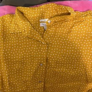 Rachel Zoe 100% linen polka dot goldenrod dolman boxy button blouse
